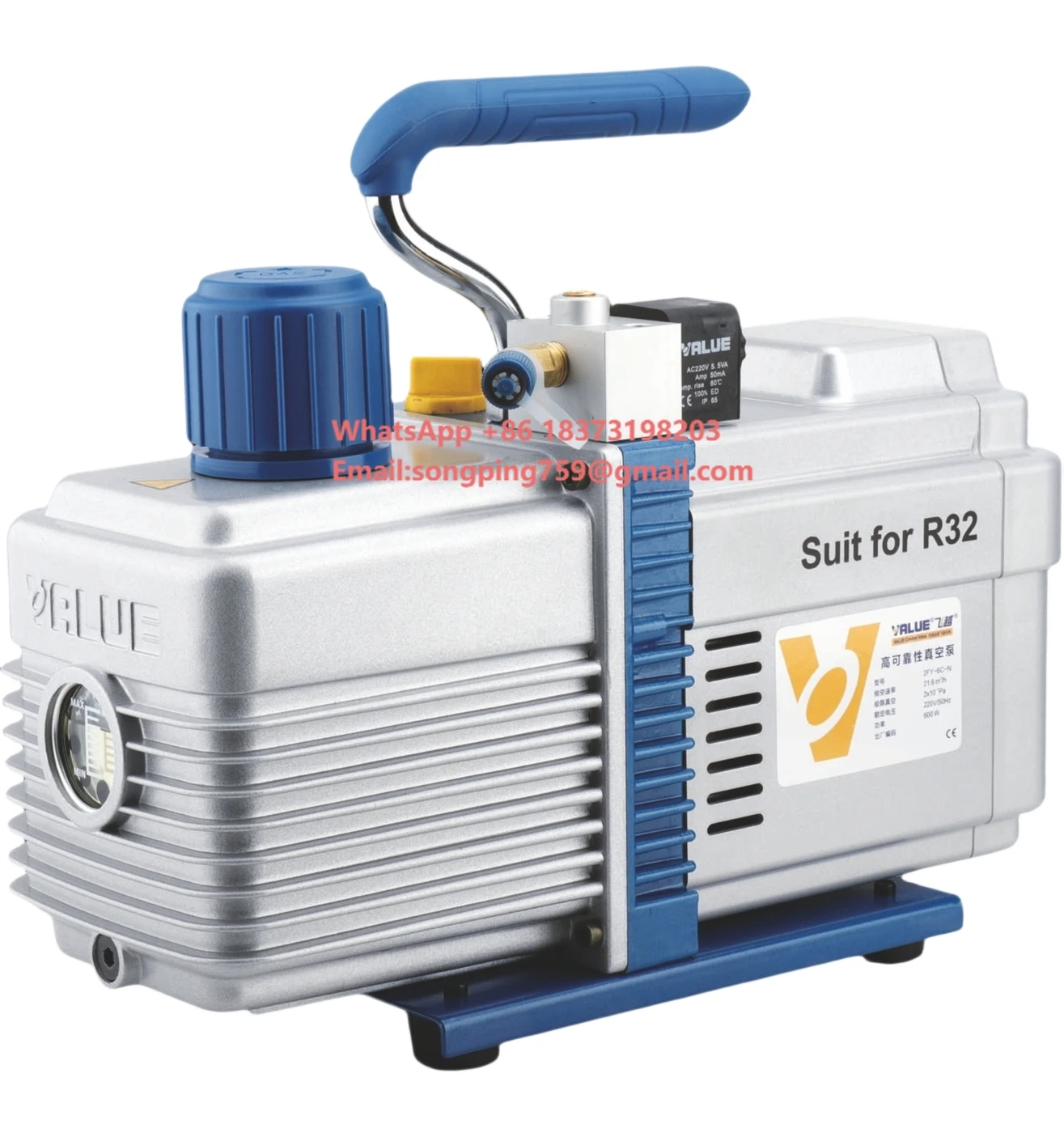 

Вакуумный насос Value 2FY-6C-N для хладагентов R32 и 1234yf, 2-ступенчатый, 12CFM (340 л/мин), 1 л.с., 220В/50Гц