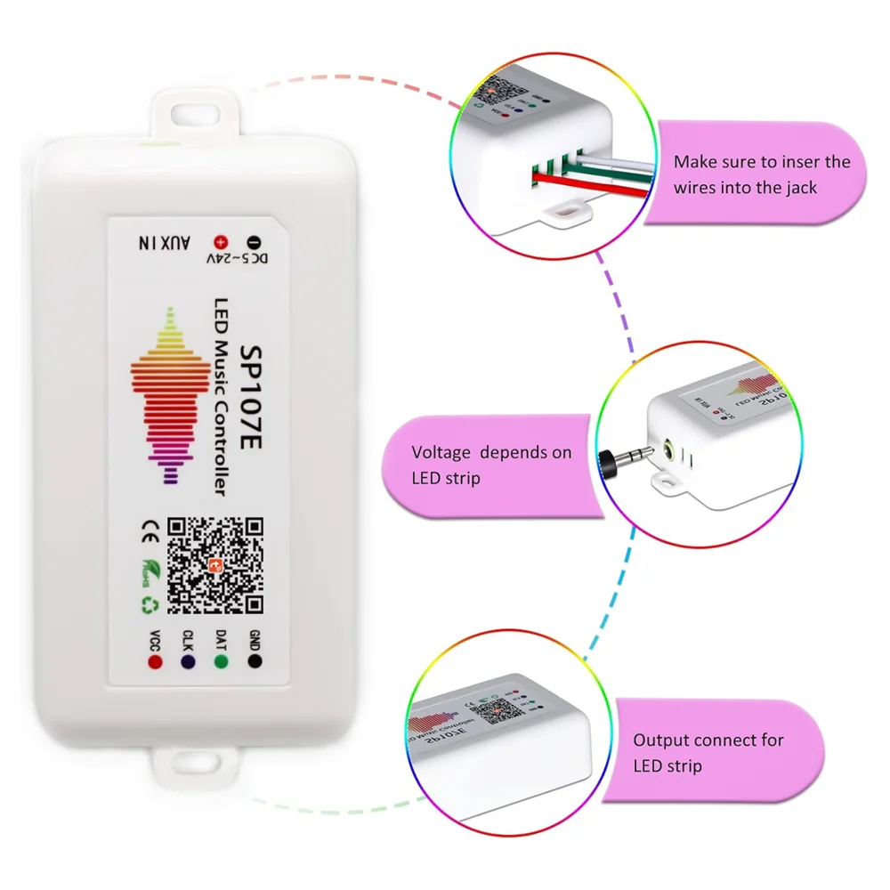 Ws2812B Led Rgbic Strip Controller Dc5-24V Wifi Sp107E Music Ws2811 Sk6812 SP107E Addressable Sp107E Smart App Controller