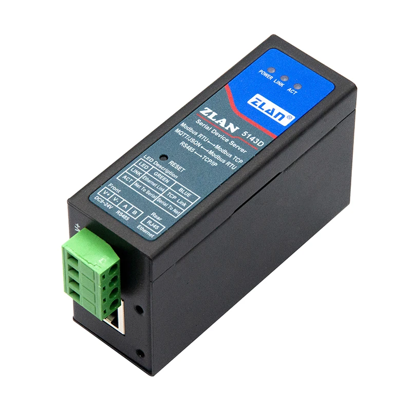 

ZLAN5143D Малый размер Модербус RTU на DIN-рейку TCP Ethernet Один последовательный порт Приложения IoT Сеть связи Modbus