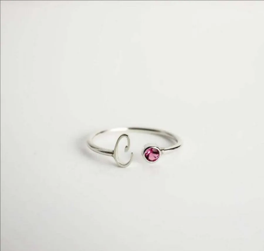 Custom Initial Birthstone Ring Stacking Rings Custom Jewelry Christmas Gift