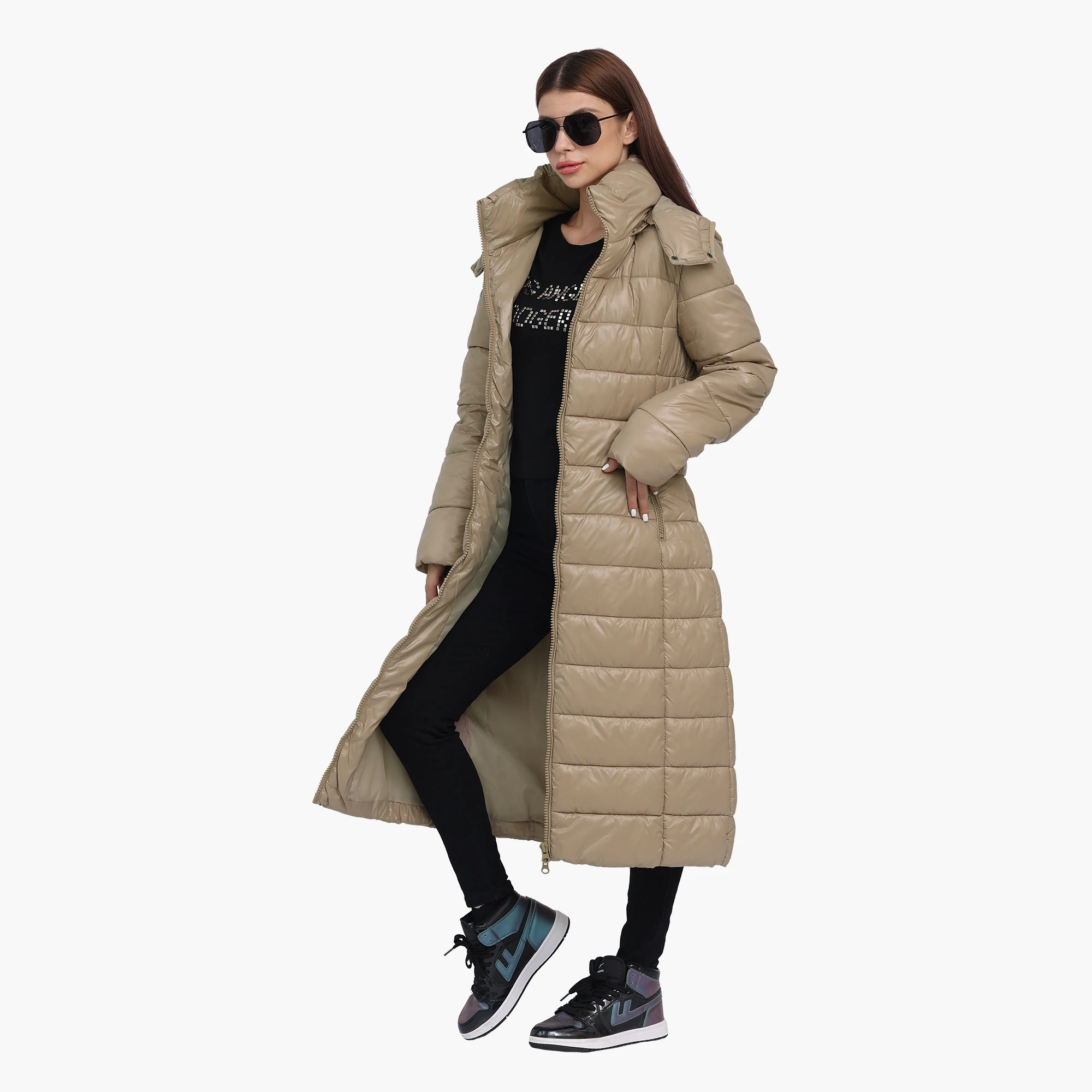 SANTELON Women Fashion Winter Thick Warm Over Knee Parka Female Extra Long Puffer Jacket Coat With Detachable Windproof Hood