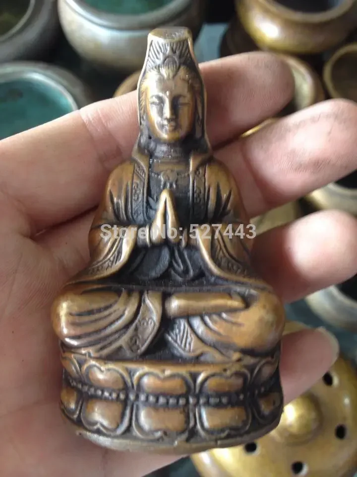 

7CM Antique Kwan-yin buddha Bodhisattva Bronze Buddha Statue Decoration