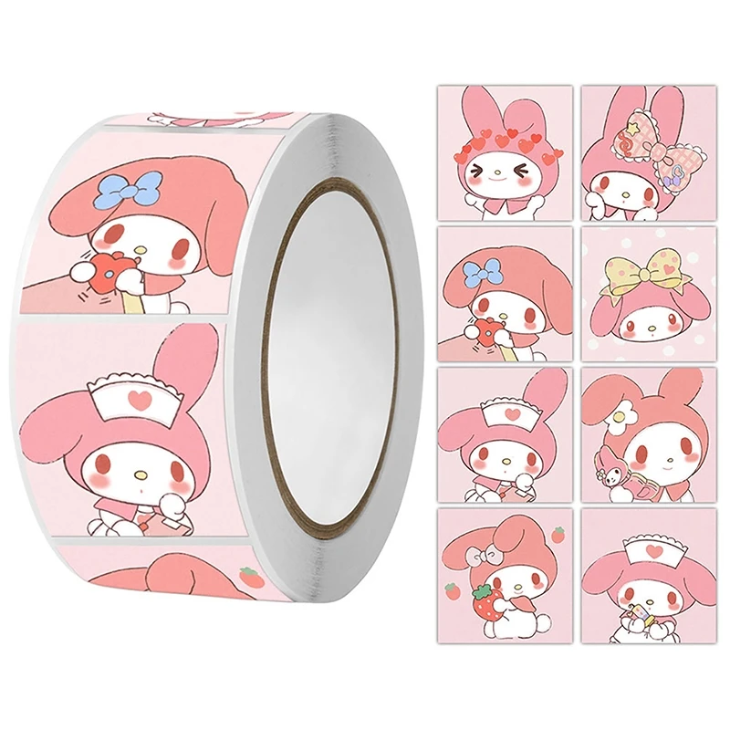 New 500PCS/Roll Sanrio Stickers Kawaii Kuromi Kitty Mymelody Cartoon Sealing Label Hand Account Laptop Cute Anime Sticker Gifts