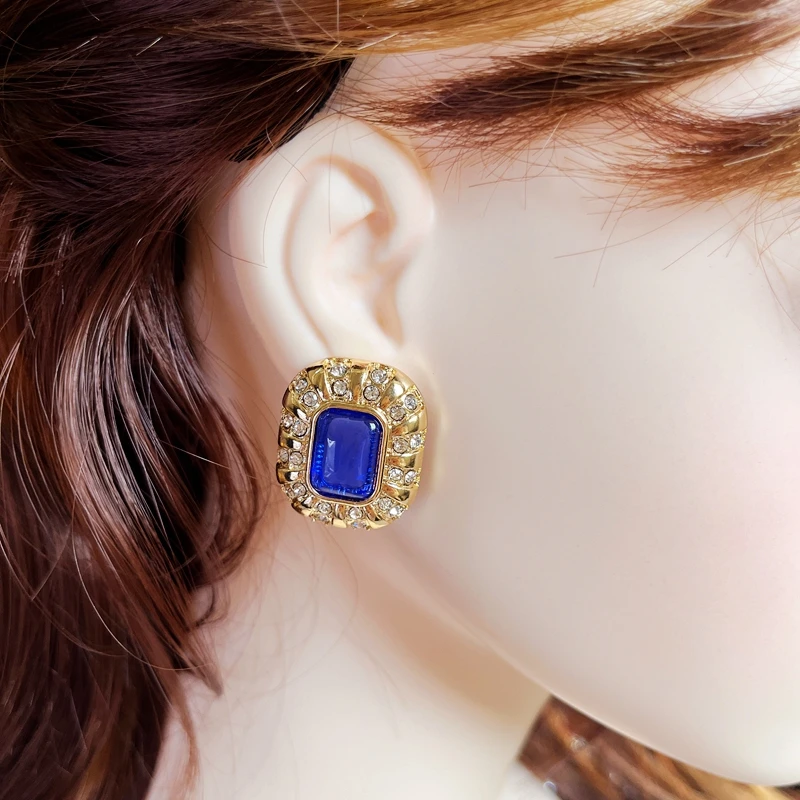 Blue Jewelry Fashion Earrings Rectangle Geometric Resin Alloy Pendientes French Accessories