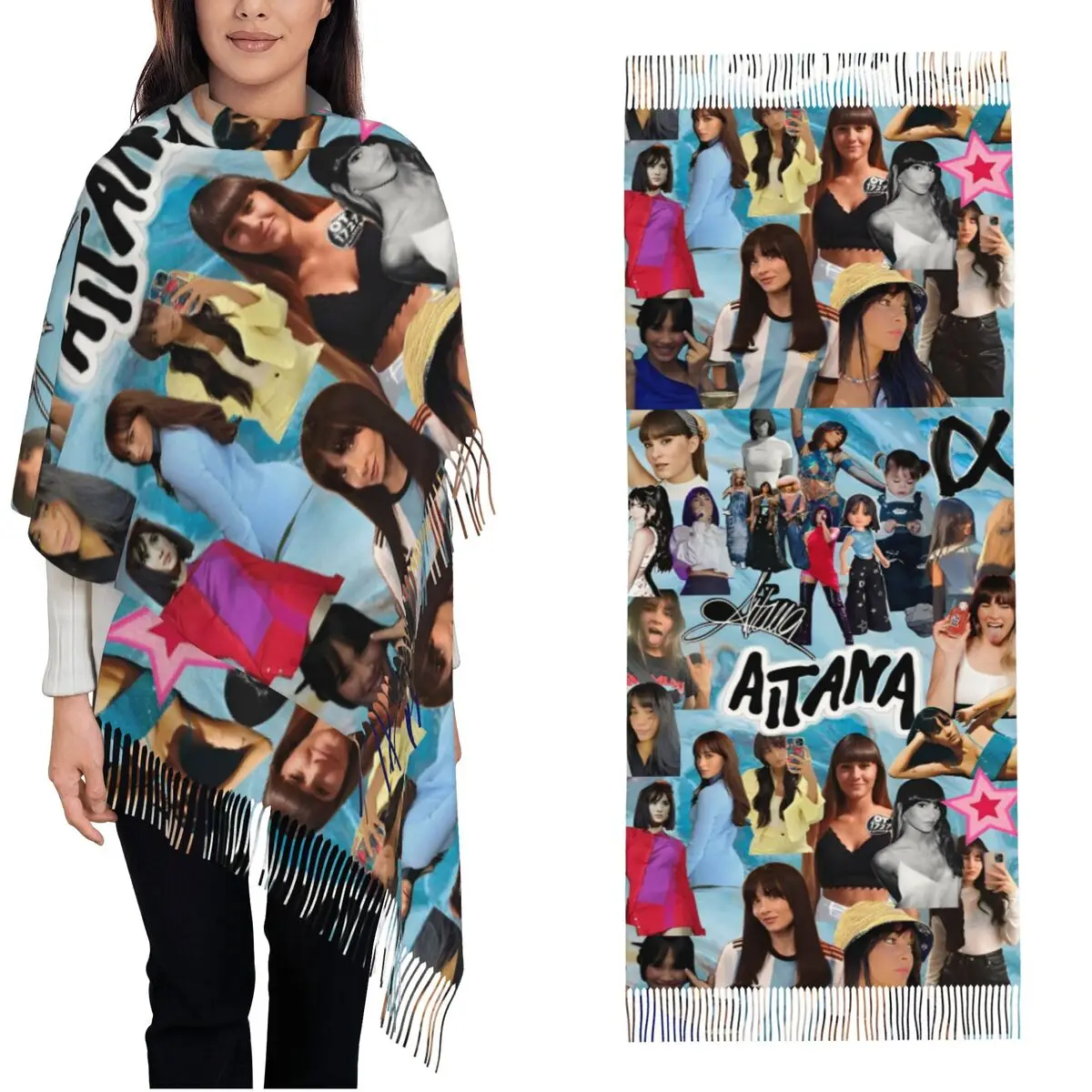 

Singer Aitanaed Tour Shawl Wraps for Women Winter Warm Large Soft Scarf Pashminas Tassel Scarves