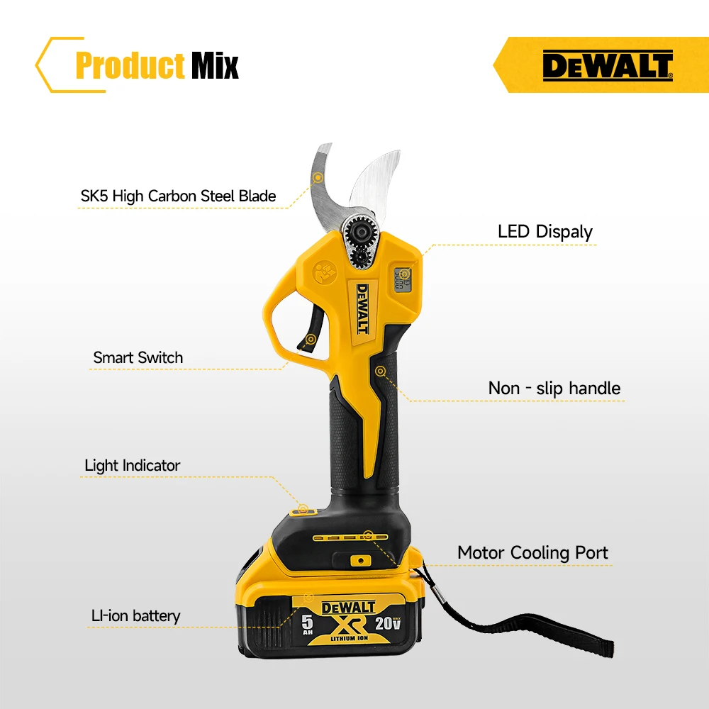 DeWalt Cordless Electric Scissors LED Screen Displays Power Tree Pot Trimmer Fruit Growers Pick Fruit Electric Scissors