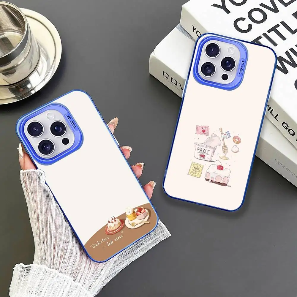 

Afternoon Tea Series Pattern Phone Case For iPhone 16,15,14,13,12,11,Mini,Pro,MAX Blue Matte Shockproof Cover
