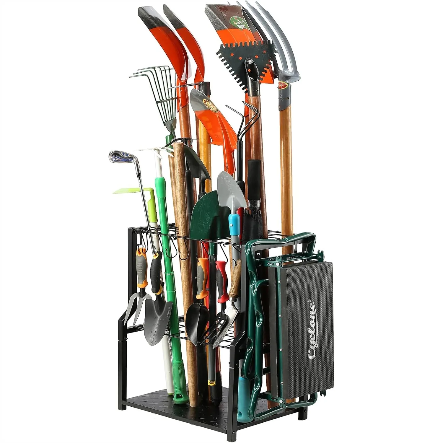 

Garden Tool Organizer Heavy Duty, Yard Tool Tower Rack, Garage Storage for Long Handle Tools with Extra Hooks, All Metal, Free