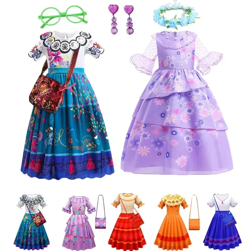 Vestido Mirabel con encanto para niñas, disfraces de Madrigal, vestidos de Isabella para niños, ropa de fiesta de cumpleaños y Carnaval de Halloween 4-1 khj