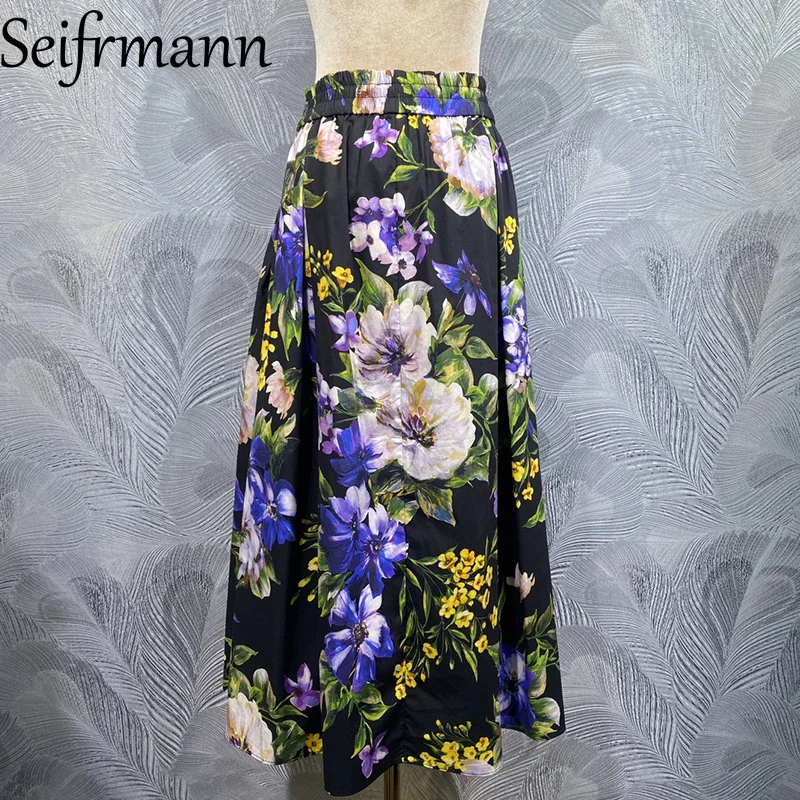 Seifrmann 2026 Summer Women's clothing New style Fashionable Waist Elastic Cotton Printed Half Skirt