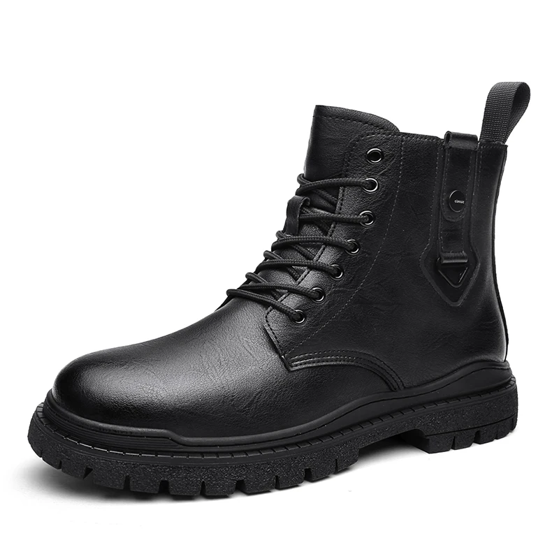 

High top boots for men, British style workwear motorcycle boots, summer black side zipper, mid rise soft leather boots for men