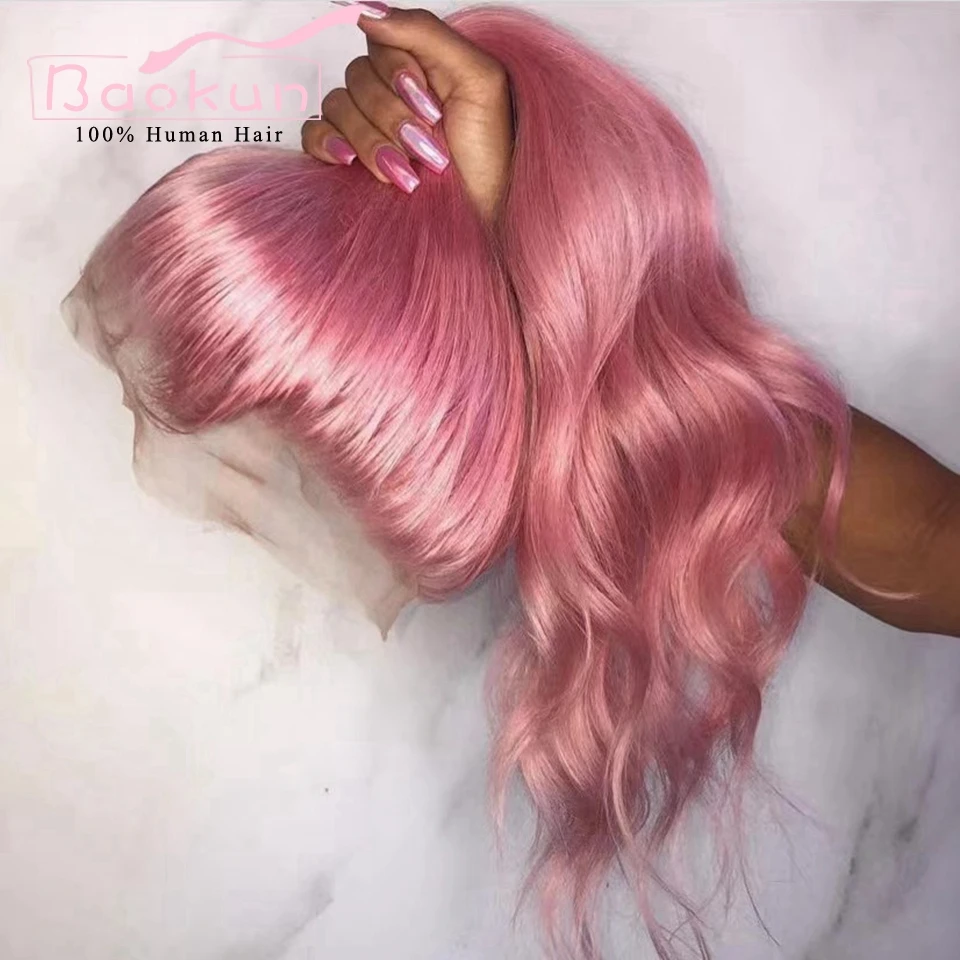 13x4 Half Blue Blonde 613 Human Hair Wig Pre Plucked Pink 360 Body Wave Lace Front Wig HD Glueless Human Hair Lace Frontal Wig