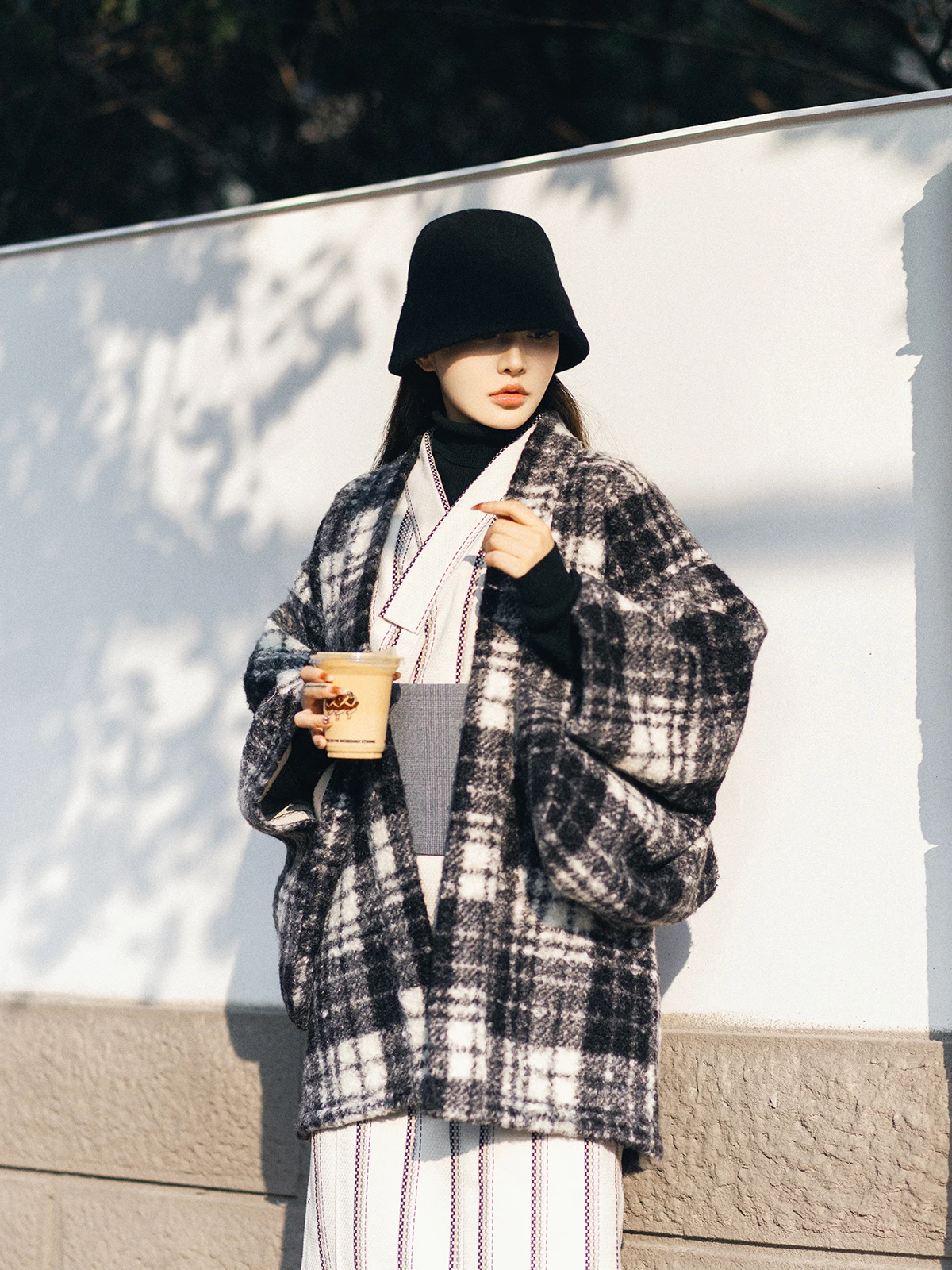 Thiened ラムファー着物 Sle アウター チェス柄 日本製 Sle レディース コート 毎日の通勤や秋冬の着用に