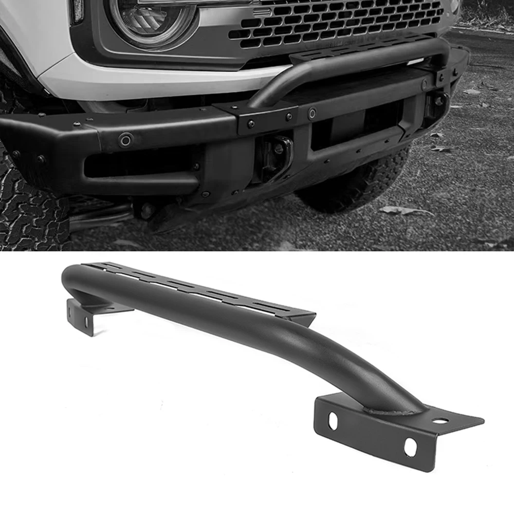 

Black Powder-Coated Steel Bull Bar Brush Guard for Ford Bronco 2021-2024 2/4-Door - Front Bumper Grille Protector with Light Mou