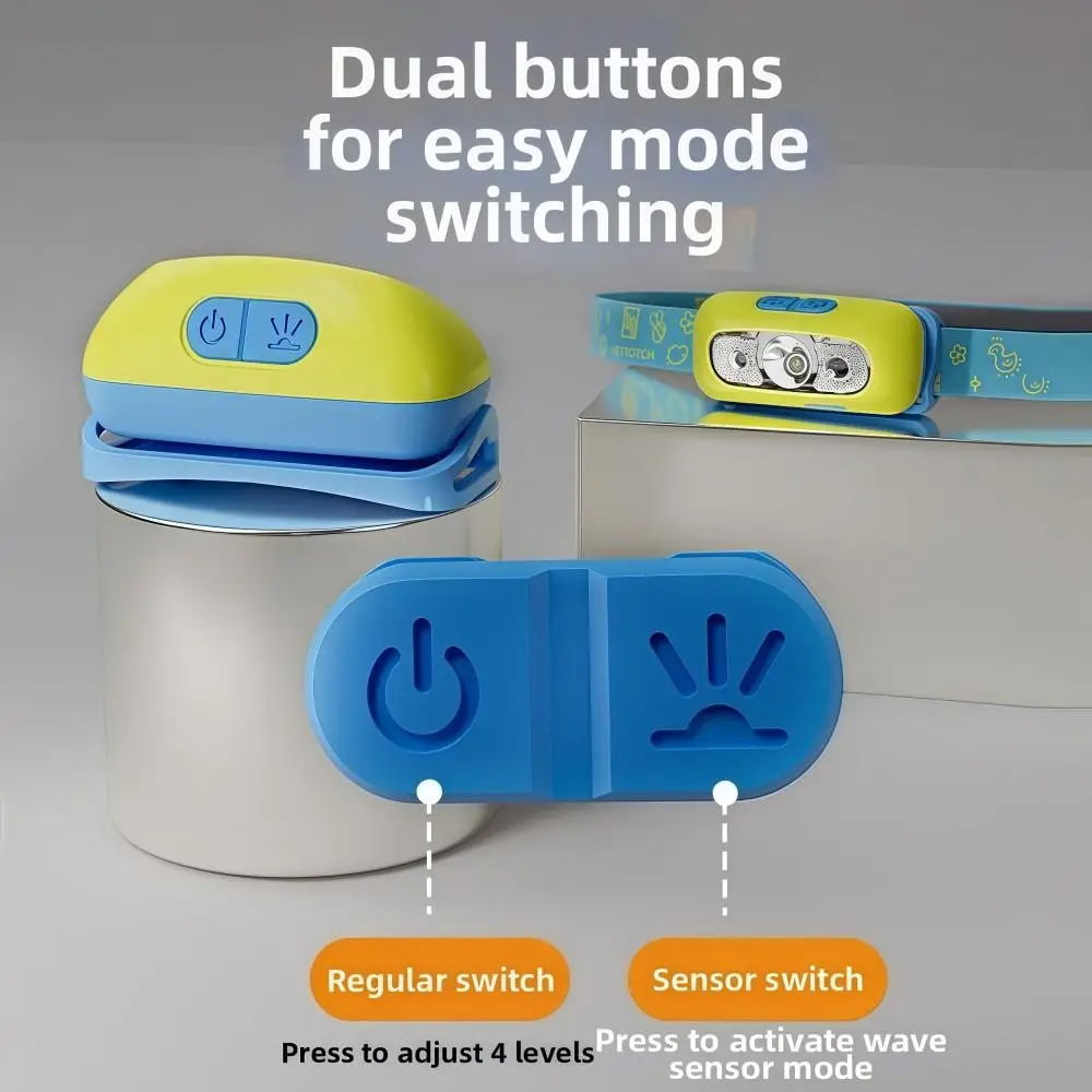 Sensor Kids LED Headlamp Strong Light Rechargeable Head Light Super Bright Lightweight Headband Flashlight