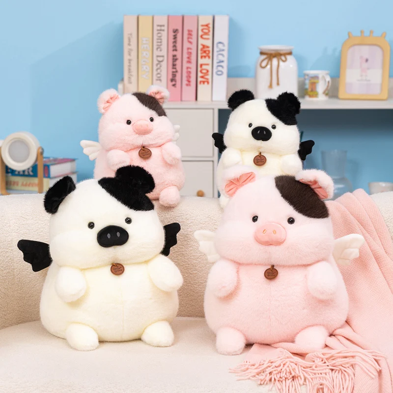 Kawaii Chubby Angel Pig Plush Doll Soft Furry Spotted Pig Stuffed Toy Lovely Wing Pig Plushie Birthday Gift for Girls Room Decor