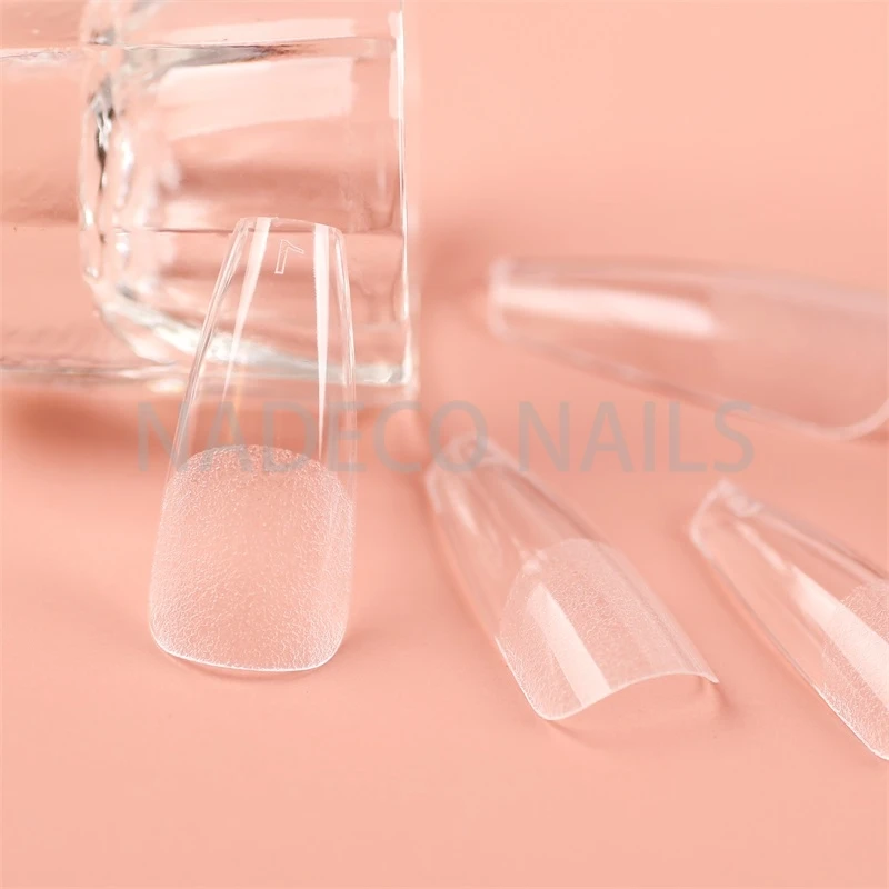 Medium-Long Coffin Natural Shape Gel Press On Etching Nail Tips Fingernail Extension 240pcs/box