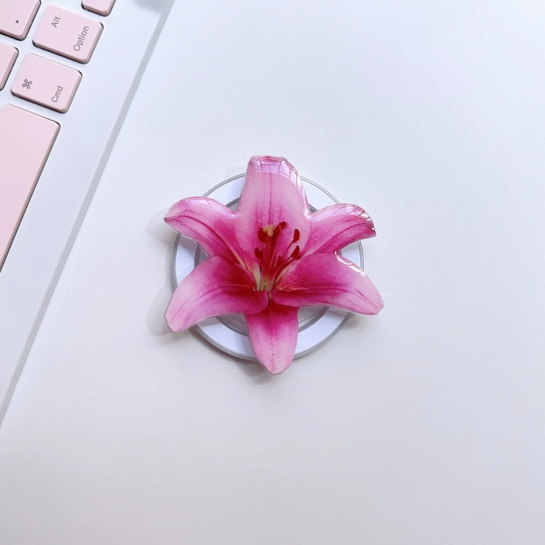 Soporte magnético para teléfono con succión de flor de orquídeas 3D para niña, soporte para IPhone Samsung, agarre de bolsillo, soporte Tok