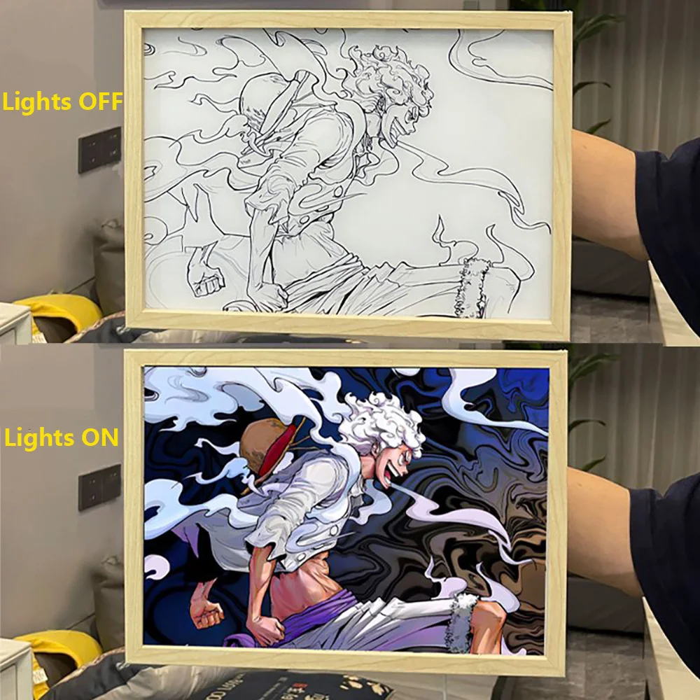 LED Light Painting Creative Fifth Gear Nika Luffy Room Decoration USB Light Adjustment Anime Cartoon Atmosphere Light Home Mural