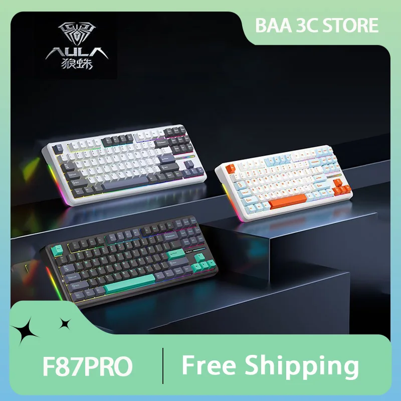 

Aula F87Pro Mechanical Keyboard 3 Mode 2.4g/Usb/Bluetooth RGB Gasket Hot Swap Gaming Office Keyboard PBT Game Accessories