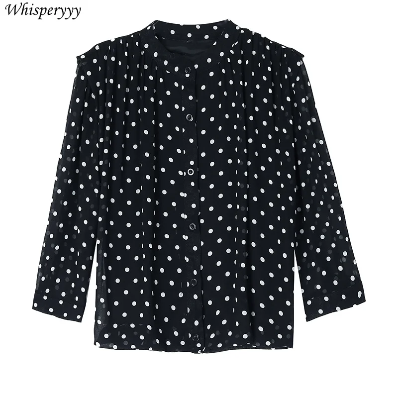 Polka Dot Blouse Women Spring Summer Sunscreen Air-conditioned Shirt Short Coat Casual Round Collar Thin Shirt Cape Cardigan