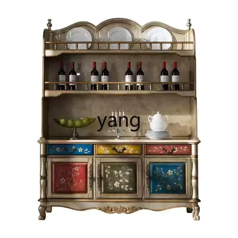 

yjq solid wood dining side cabinet wine cabinet integrated against the wall household dining room furniture