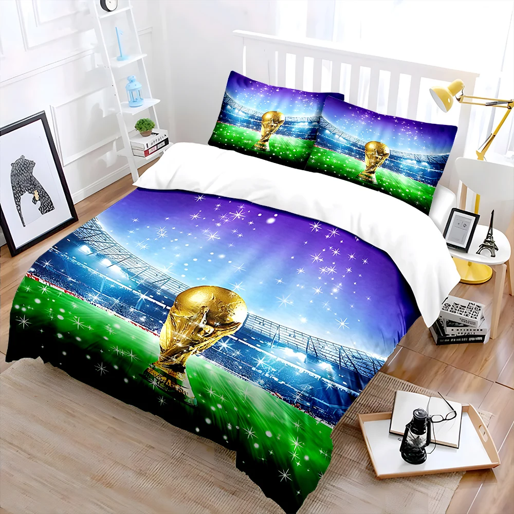 Golden trophy shining on a football field Bedding Set for Kids Luxury Gift 3pcs Digital Print Comforter Set Soft Comfortable