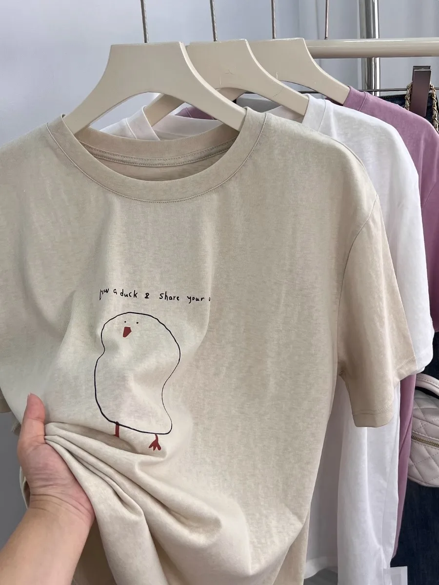 

Дышащая удобная футболка из ледяного шелка и хлопка ort Sve женская летняя тонкая простая свободная повседневная футболка с милым принтом f Sve Top