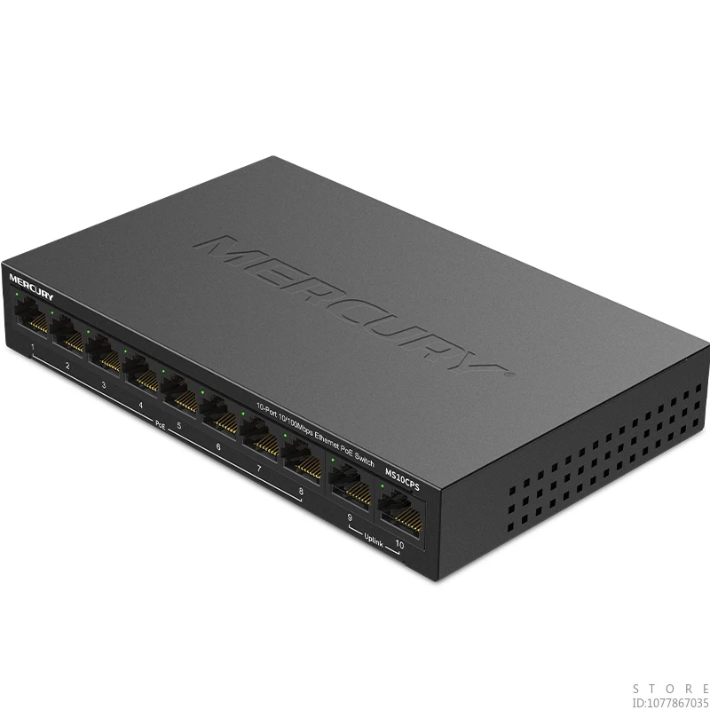 MERCURY 10-port 100M PoE Switch,single-port PoE Power 15.4W, 2 Uplink Ports, Plug and Play, Home Network Line Splitter MS10CPS