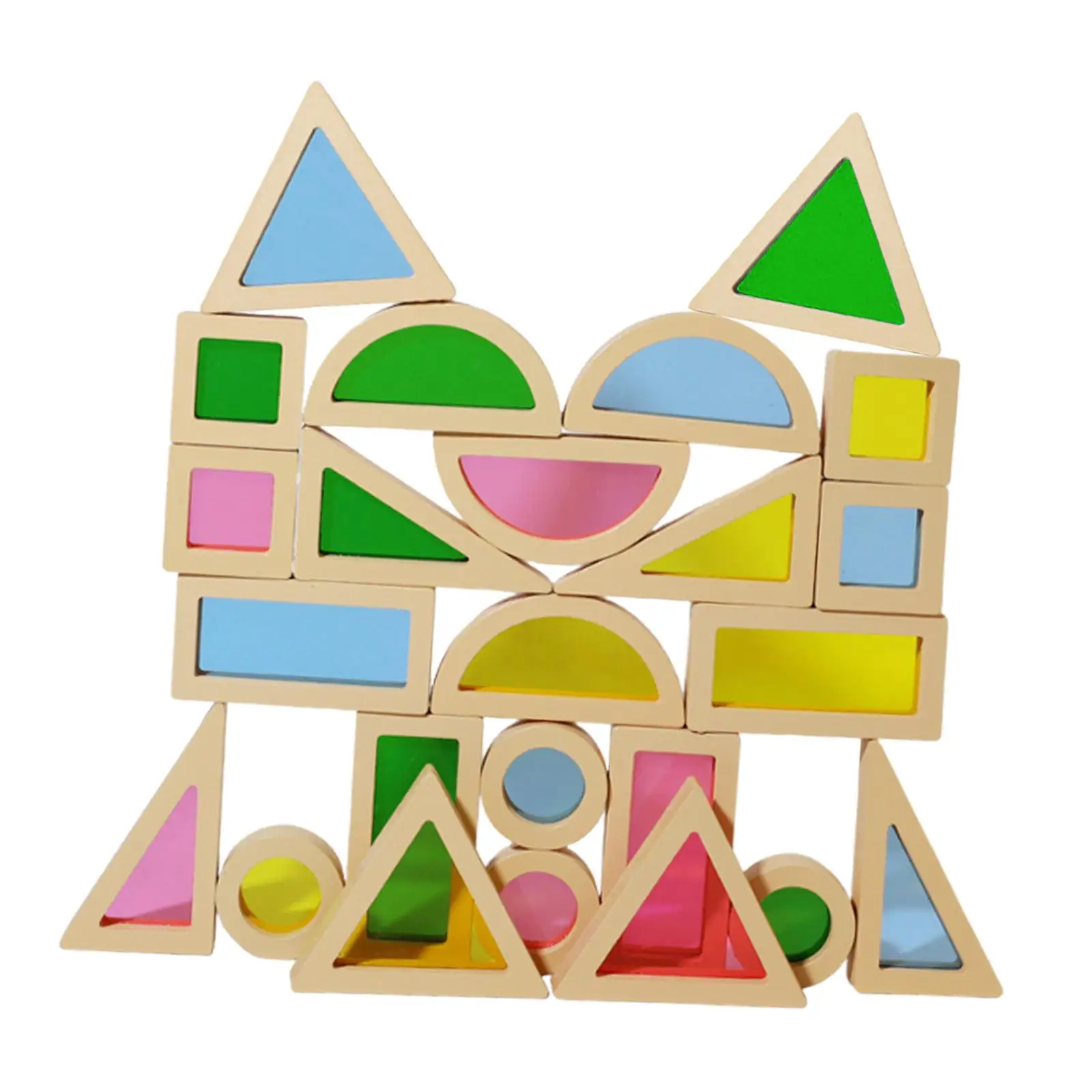 24 Pieces Stacking Building Blocks Geometry Sensory Toy Colorful Color Shape Early Learning for Parent Child Game 2 Year Old