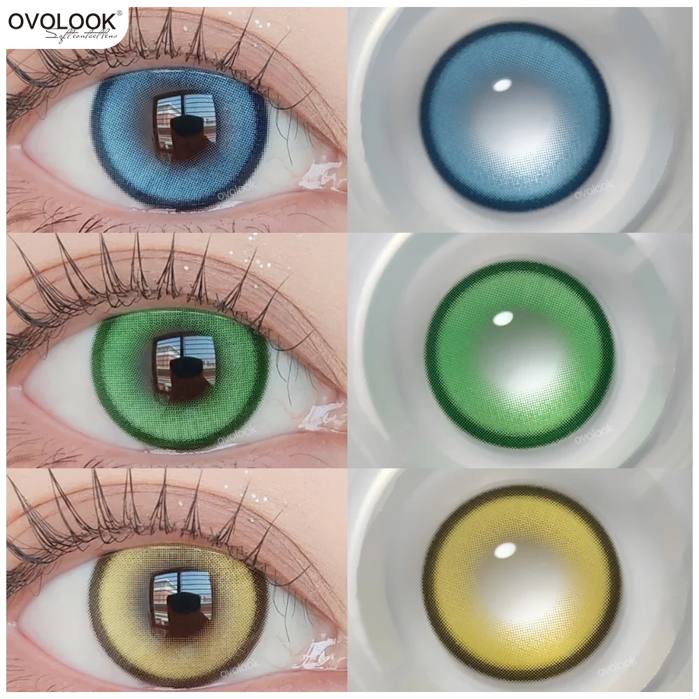 OVOLOOK-2pcs/par Cyber Series Grandes Alunos Halloween Lentes de Contato Coloridas para Maquiagem Olhos Lente Marrom Lentes de Contato Vermelhas Miopia
