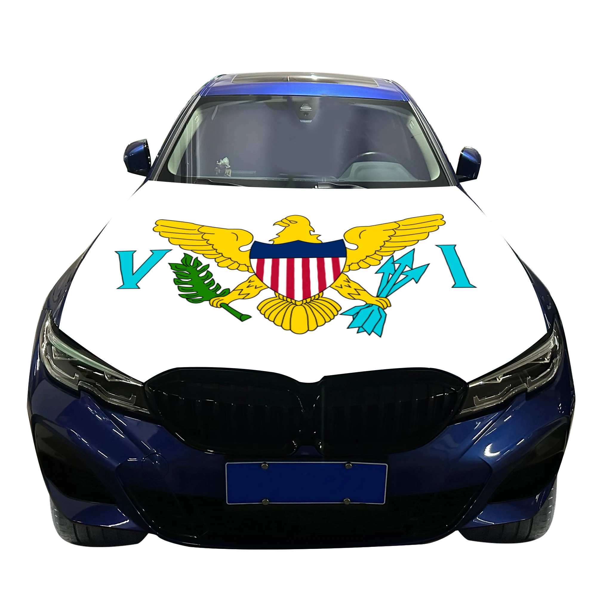 United States Virgin Islands Car Hood Cover Flag  Universal Size Elastic Polyester 120x150cm for Car Decor