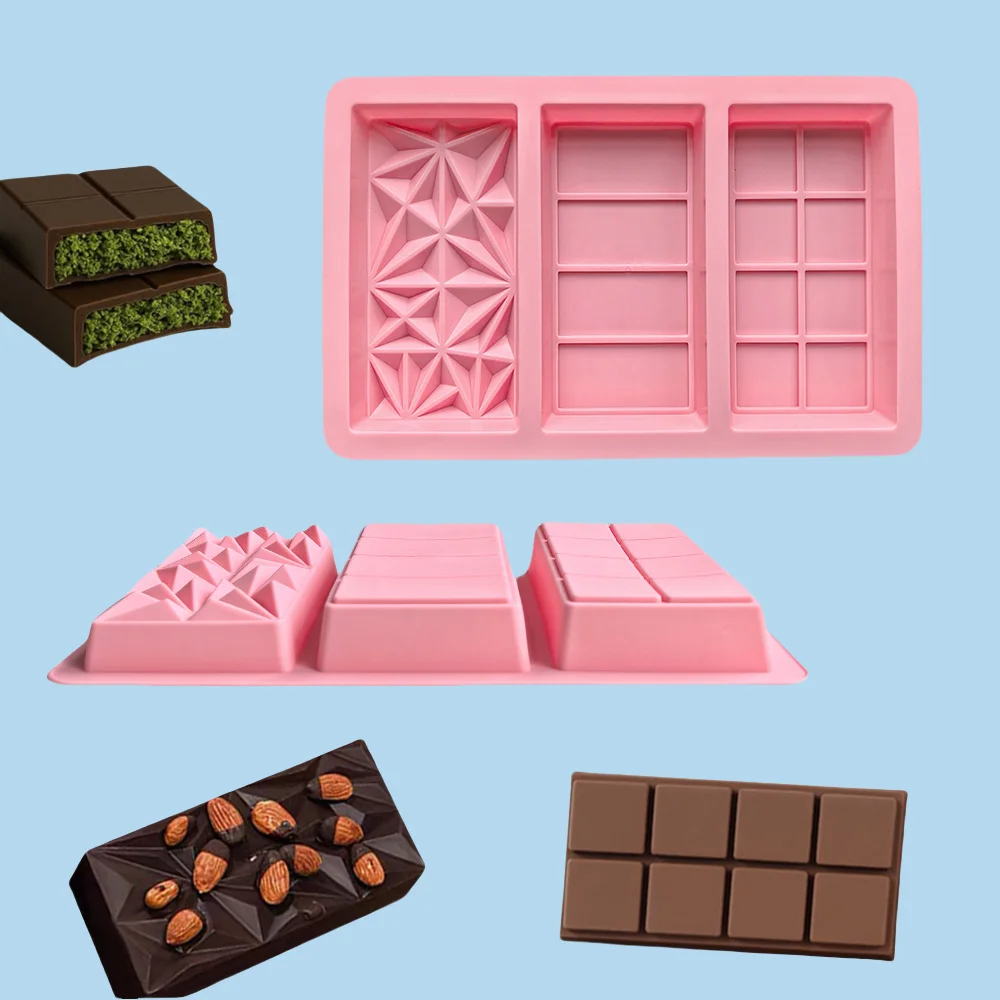 قطعة واحدة من قوالب السيليكون المكونة من 3 صفحات كاملة من شريط طاقة الشوكولاتة، والبودنغ، والبسكويت، وأدوات الخبز لتزيين الكيك