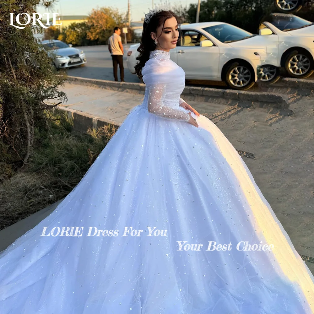 LORIE-Robe de Mariée Vintage à Paillettes et Perles, Ligne A, Col Haut, Brillante, pour Patients, Quelle que soit la Princesse de Rotterdam, Personnalisée