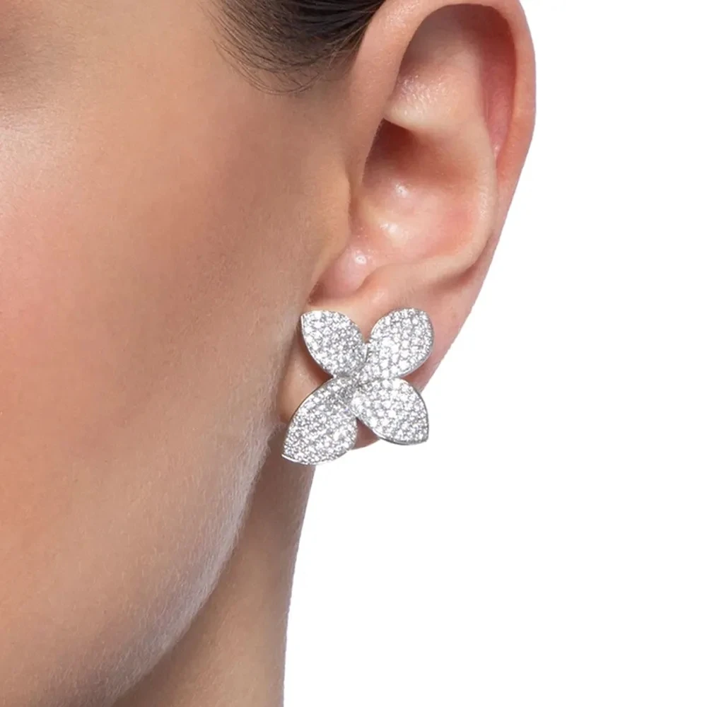 2025 Fashion Big Flower Charm Drip Leaf Shape Dangle Earrings 5A Cubic Zirconia CZ Paved Earring Women Bridal Wedding Jewelry