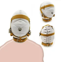 Faux Leather Sensory Deprivation Lockable Mask BDSM Mouth Ring Head Hood Sex Toys Harness Bondage Headgear Exotic Adult Game