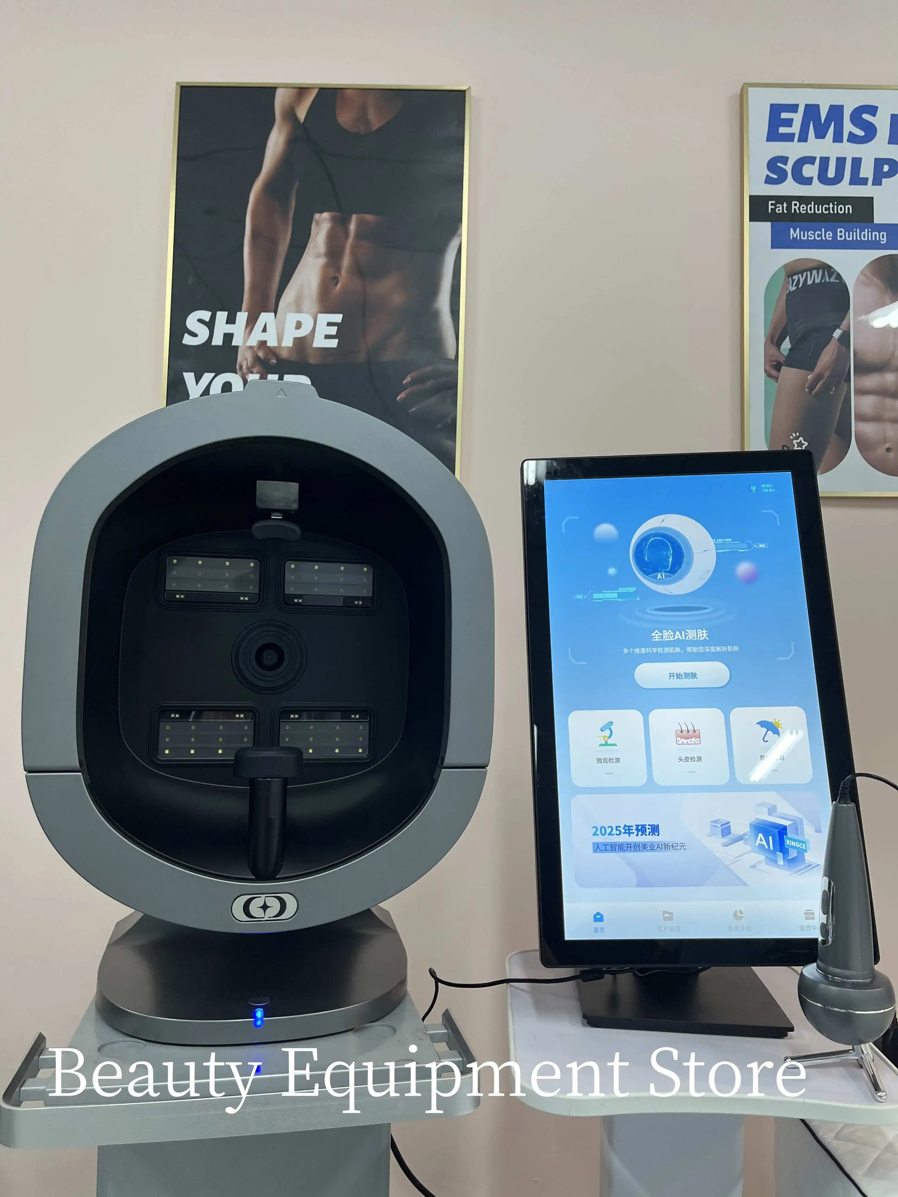 X5 AI تحليل الجلد 8 الطيف ثلاثية الأبعاد الذكية ماسح ضوئي للوجه الأشعة فوق البنفسجية تحليل شعر الجلد آلة قياس رقمية 21.5 بوصة