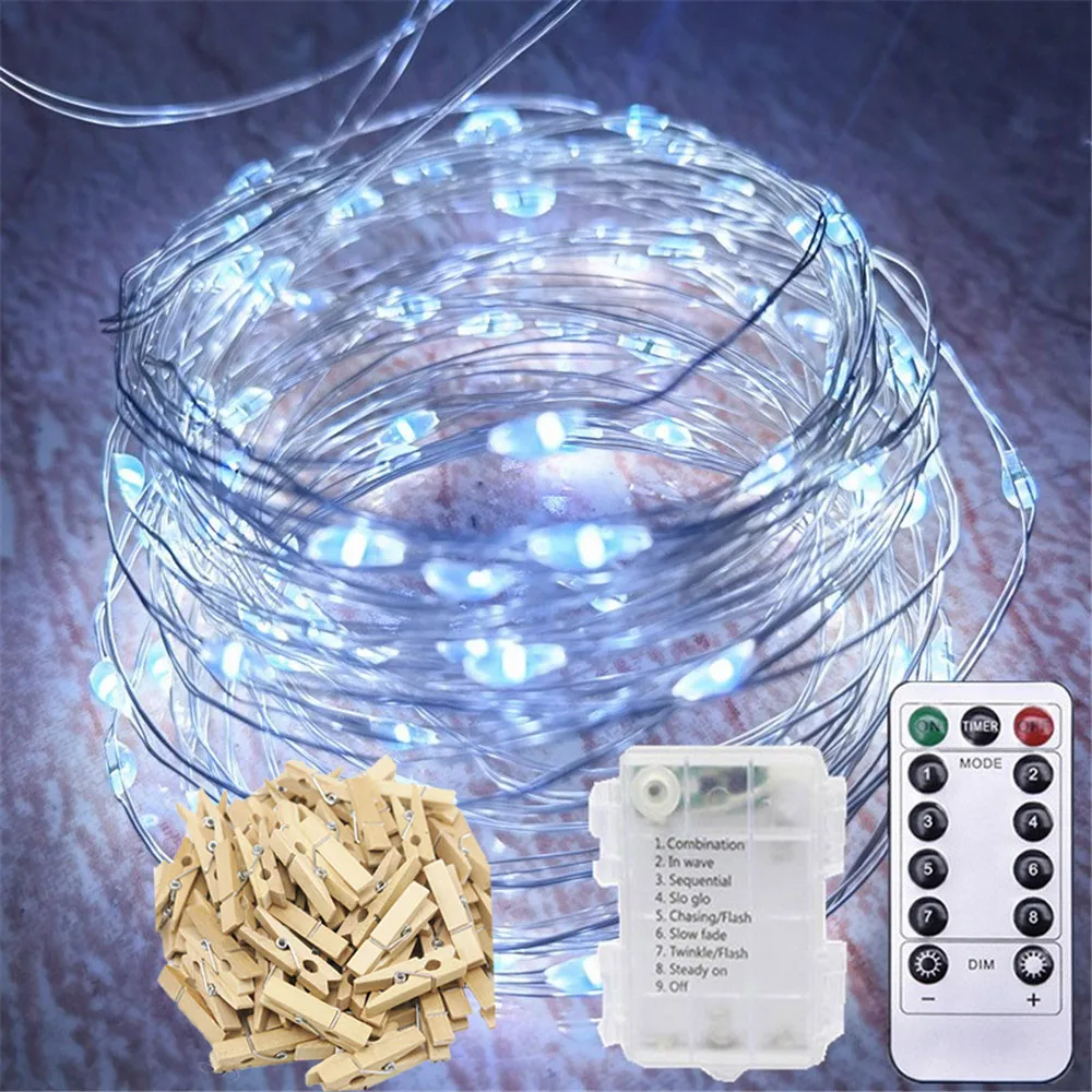 10M String Lights Photo Clip Battery Operated Remote Garland Fairy Lamp Christmas Decoration Holiday Party Wedding Xmas Lighting