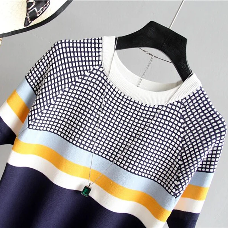 여성 캐주얼 체크무늬 티셔츠 여름 의류 O넥 티셔츠 신축성 있는 여성 상의 반팔 티셔츠