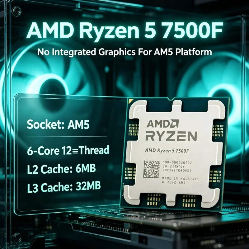 CPU AMD Ryzen 5 7500F 6C12T 3.7GHz 5.0GHz 32MB L3 65W AM5 Processor for PC Builder Gamer