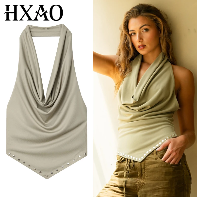 HXAO Woman Sleeveless Tank Tops Elegant Woman Fashion Women's Vest Camisole Crop Top With Open Back European Summer Ladies Tops