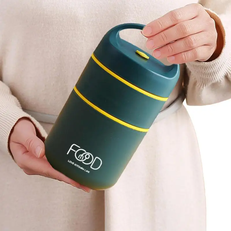 Stackable Lunch Thermos 2-Tier Double Wall Vacuum Insulated Stainless Steel Lunch Thermos Thermal Containers Keeps Food Hot Cold