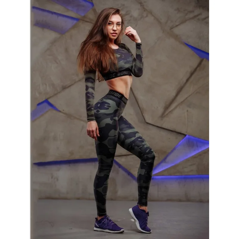 

Камуфляжные комплекты Krisnanas из 2 предметов, женские спортивные короткие топы с круглым вырезом, леггинсы с буквенным принтом, подтягивающие ягодицы, новые костюмы для йоги 6232