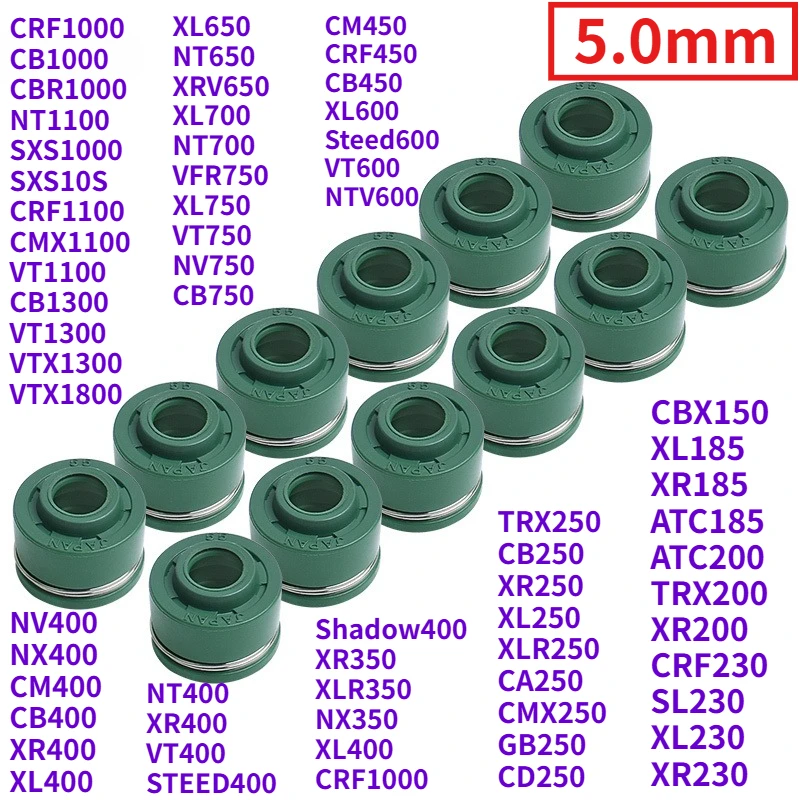 

5mm Moto Engine Valve Stem Oil Seal For Honda CBR1000 CB1000 CB1300 CRF1000 VTX 1300 1800 NT700 NV750 XL650 Steed 400 600 VT750