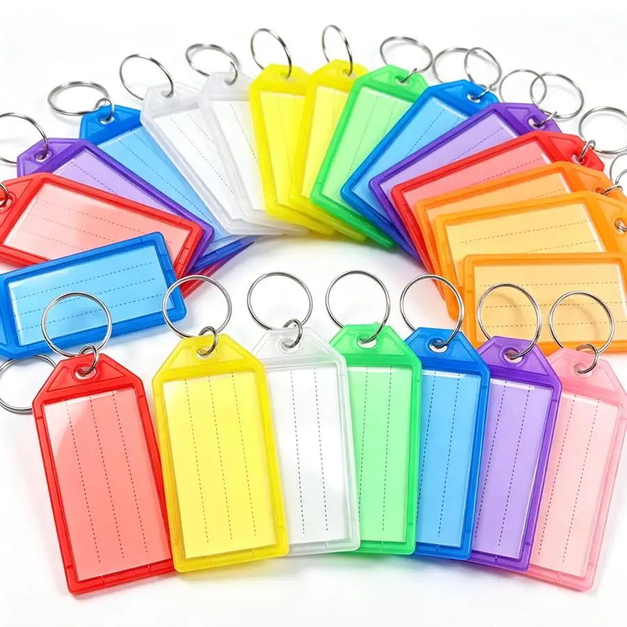 25/50pcs Transparent Flip Top Key Tag Labels, Plastic Blank Write-On Key Identifiers for Luggage, Backpack, Key Organizer XJM