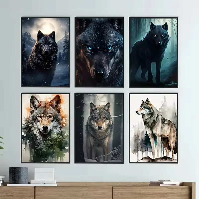 

Black Wolf Canvas Poster Prints Wild Animals Predator Wall Art Painting Pictures Living Room Bedroom Bar Modern Home Decor Gift