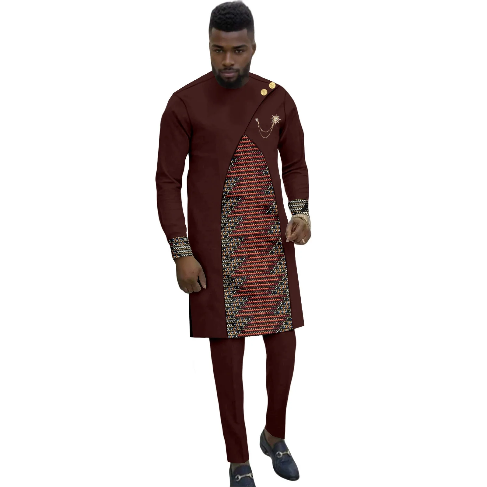 طقم ملابس رجالية أفريقية بتصميم زر قطري - طقم قميص وبنطلون Darcyki