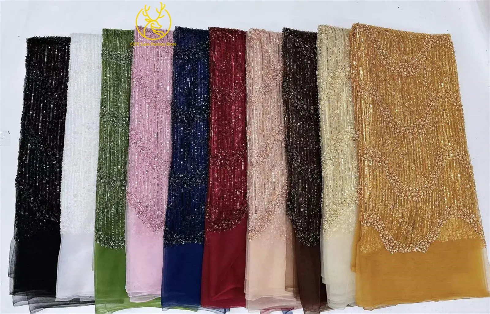 5 Yards Afrikanischer Bräutigam-Perlen-Tüll-Spitzenstoff Rosa Eleganter Nigerianischer Pailletten-Perlen-Netzstoff zum Nähen von Hochzeits- und Partykleidern – Detail 3