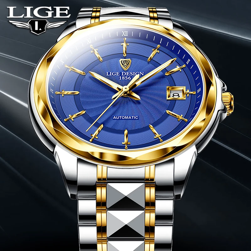 

Мужские автоматические часы LIGE: модные, люксовые, механические, светящиеся, водонепроницаемые, стальные, спортивные, подарок, Reloj