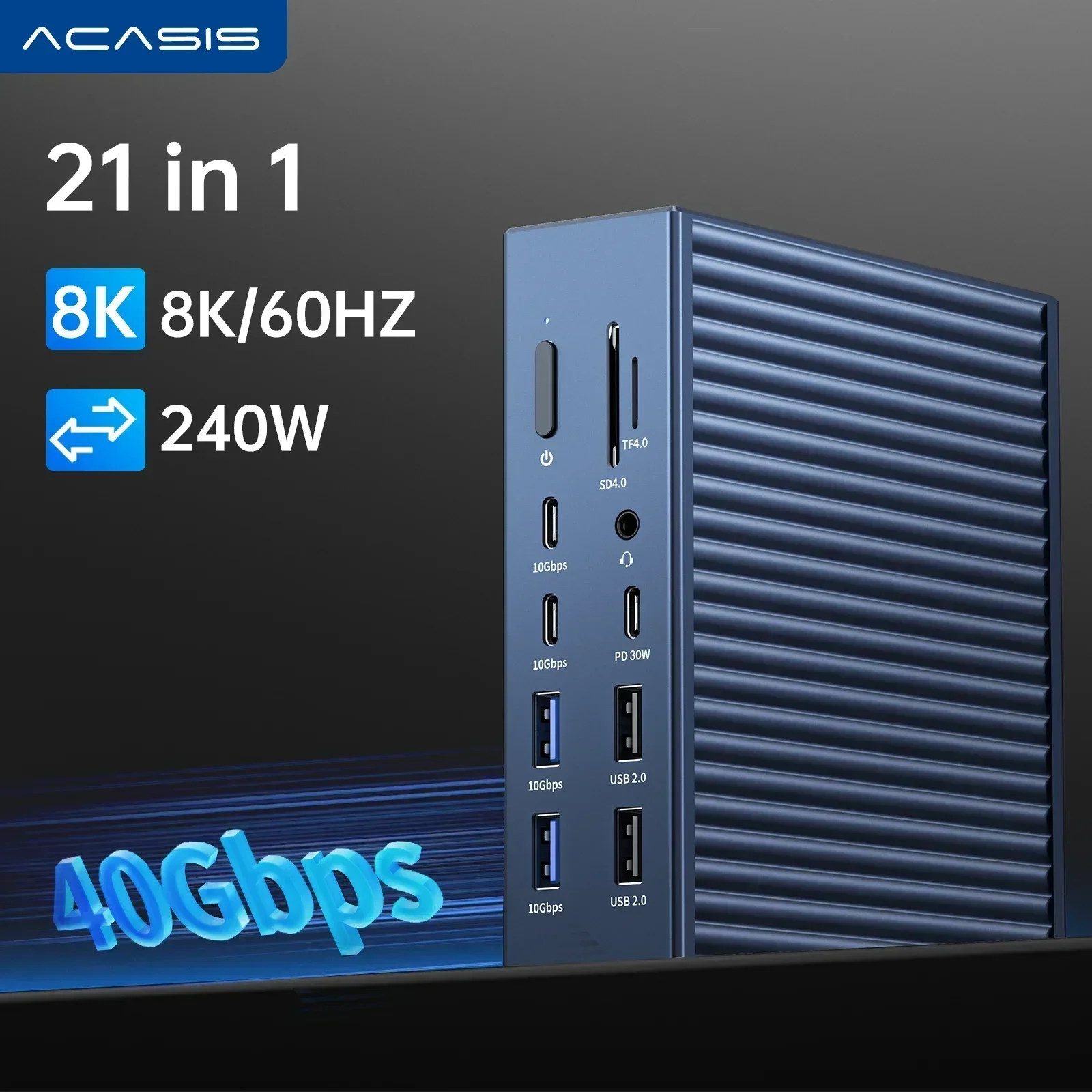 Acasis  8K/60HZ 40Gbps Thunderbolt Hub 21 in 1 Docking Station 240W Input Power 90W Output For High Efficient Work Video Editing